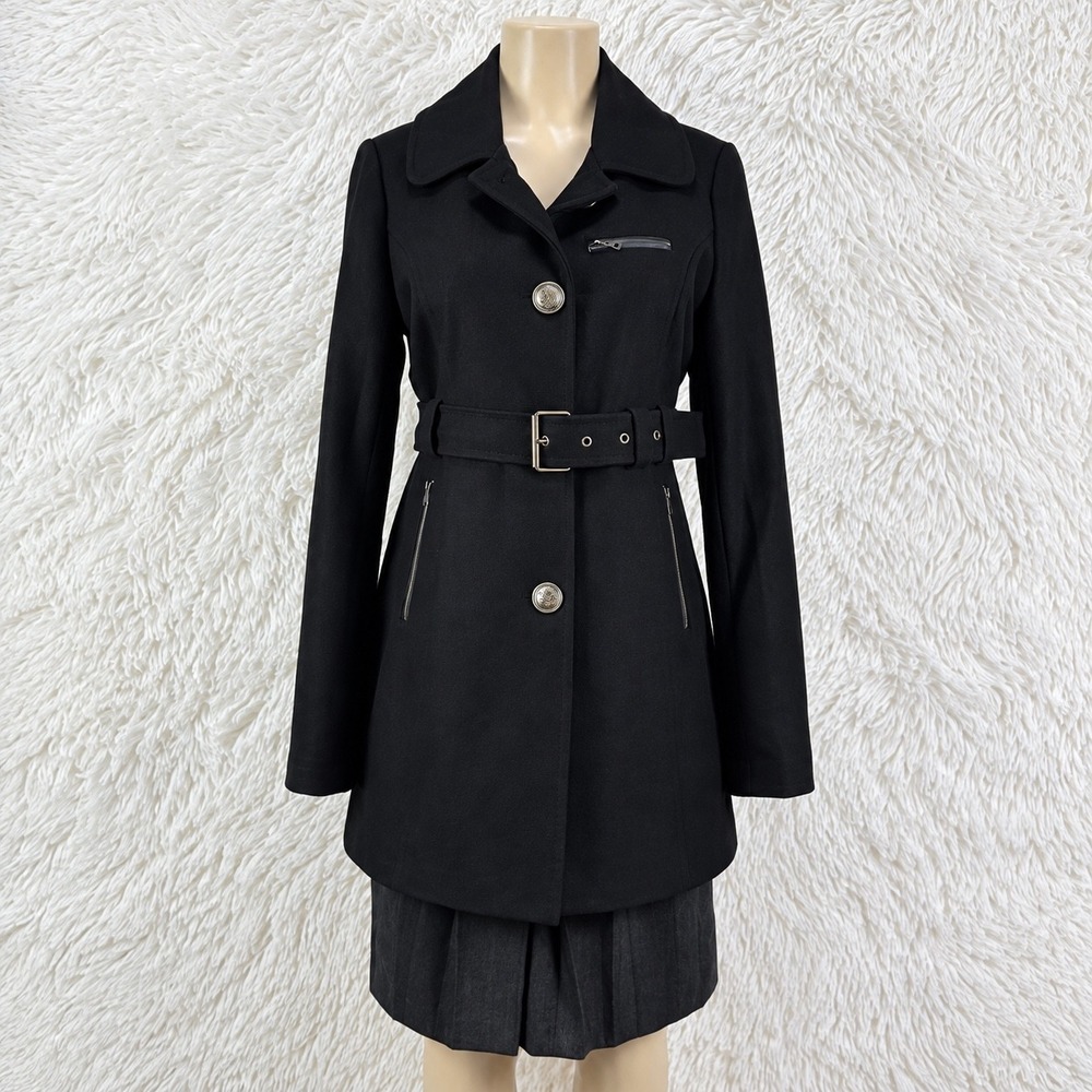Tulle J7571 Black Wool Blend Belted Coat Size L
